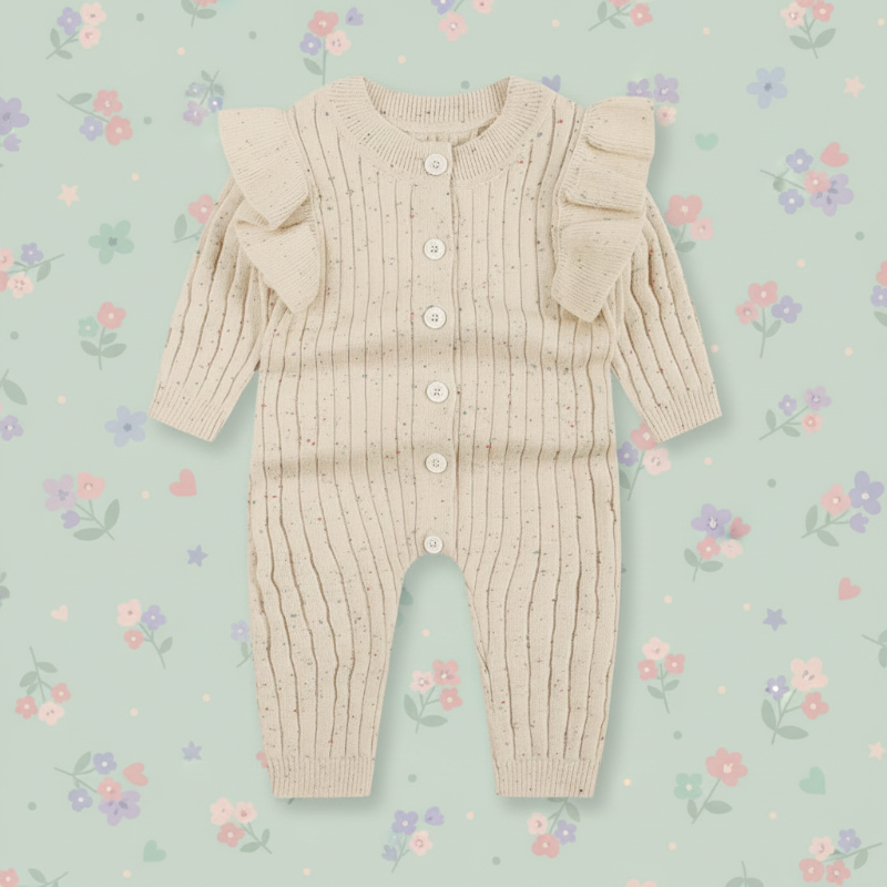 MiniAurora – Mykt og elegant – Strikket babydrakt med englevinger og pannebånd