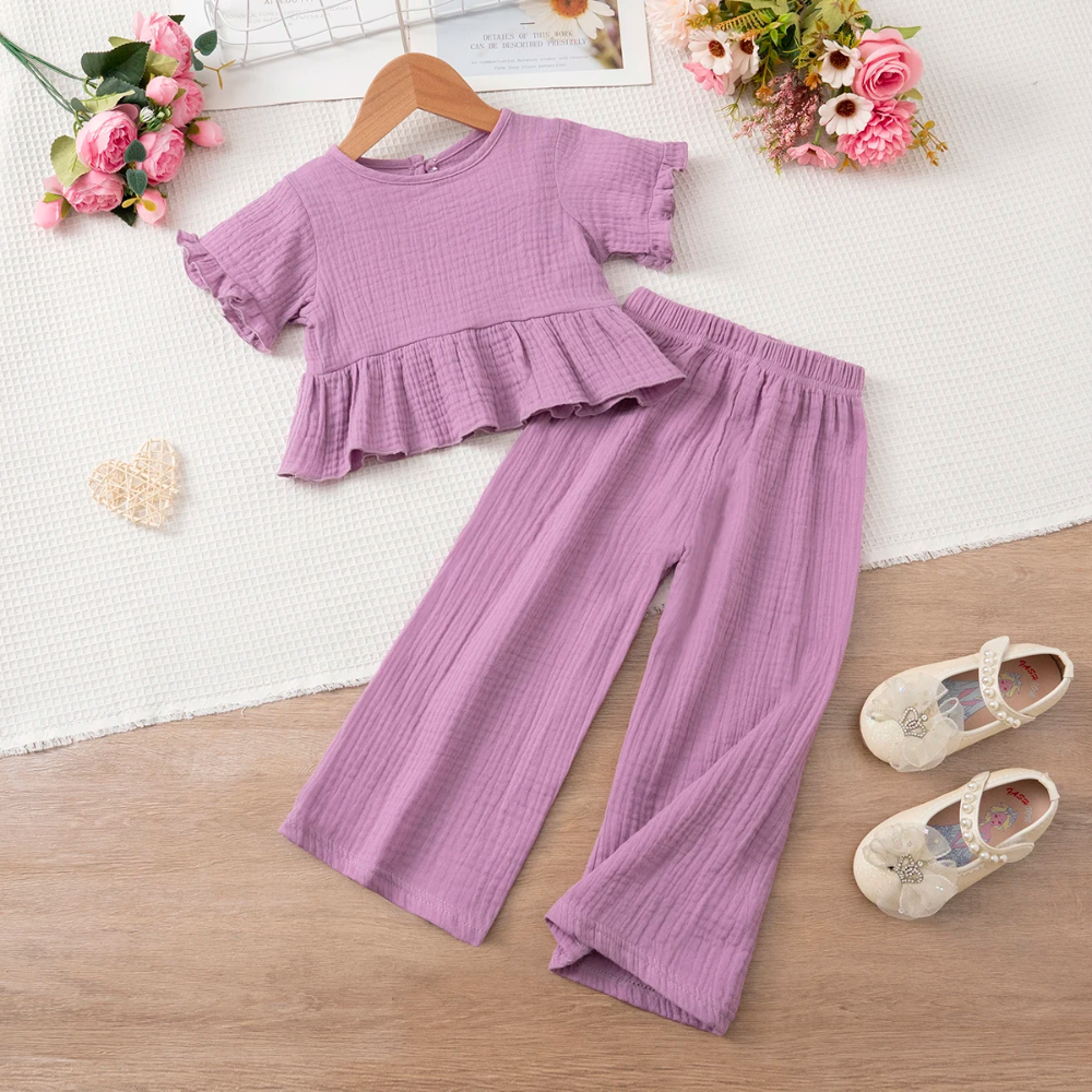 SoftCharm – Elegant og komfortabelt – Jentesett med topp med volanger og lange bukser