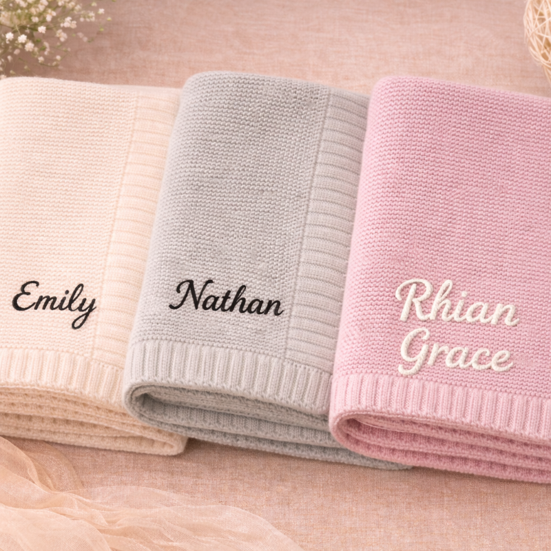Personalized Baby Blanket – Myk og unik – Personlig brodert bomullsteppe