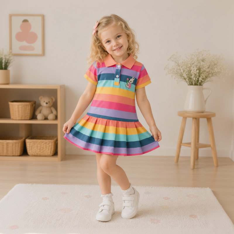 RainbowBabe – Frisk & fargerik – Polo-kjole til barn