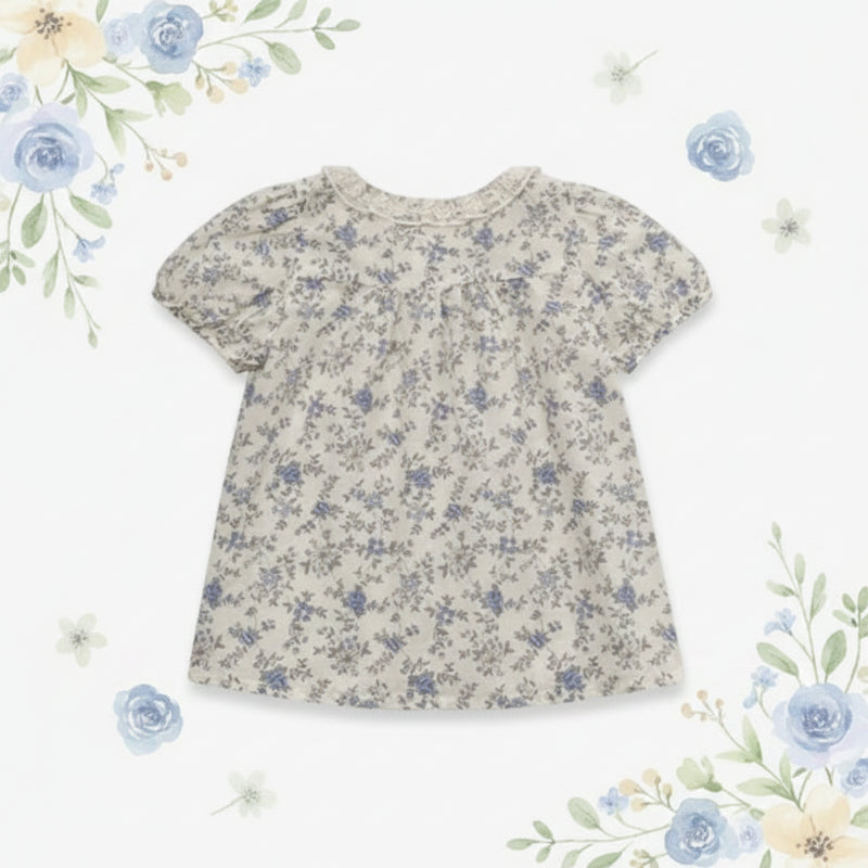 Vine Print Blouse – Lett og søt – barnebluse med puffermmer