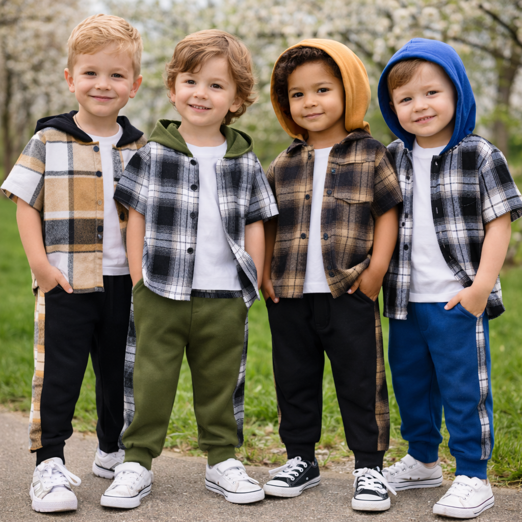 Boys Checkered Outfit – Trendy og behagelig – Rutet barnesett
