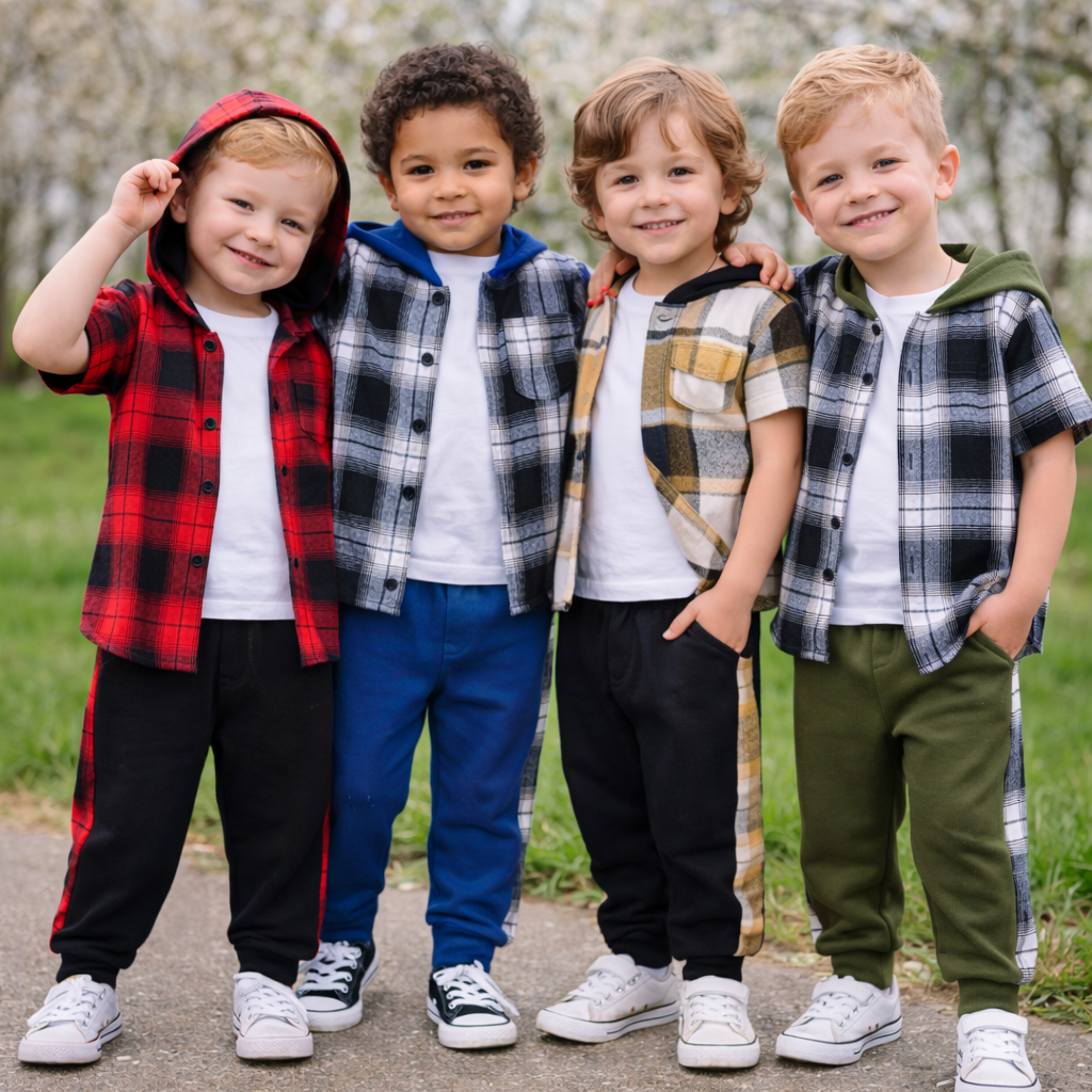 Boys Checkered Outfit – Trendy og behagelig – Rutet barnesett
