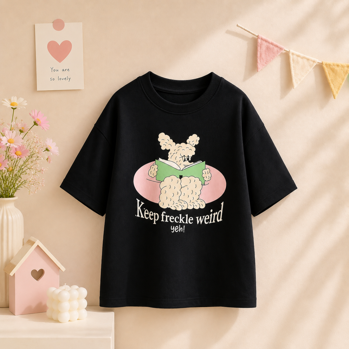 SunnyKids – Komfortabel og søt – Oversized T-skjorte med tegneserie-trykk