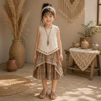 Thumbnail for TinyTrends – Boho Chic & Søt – Heklet topp med rutete skjørt