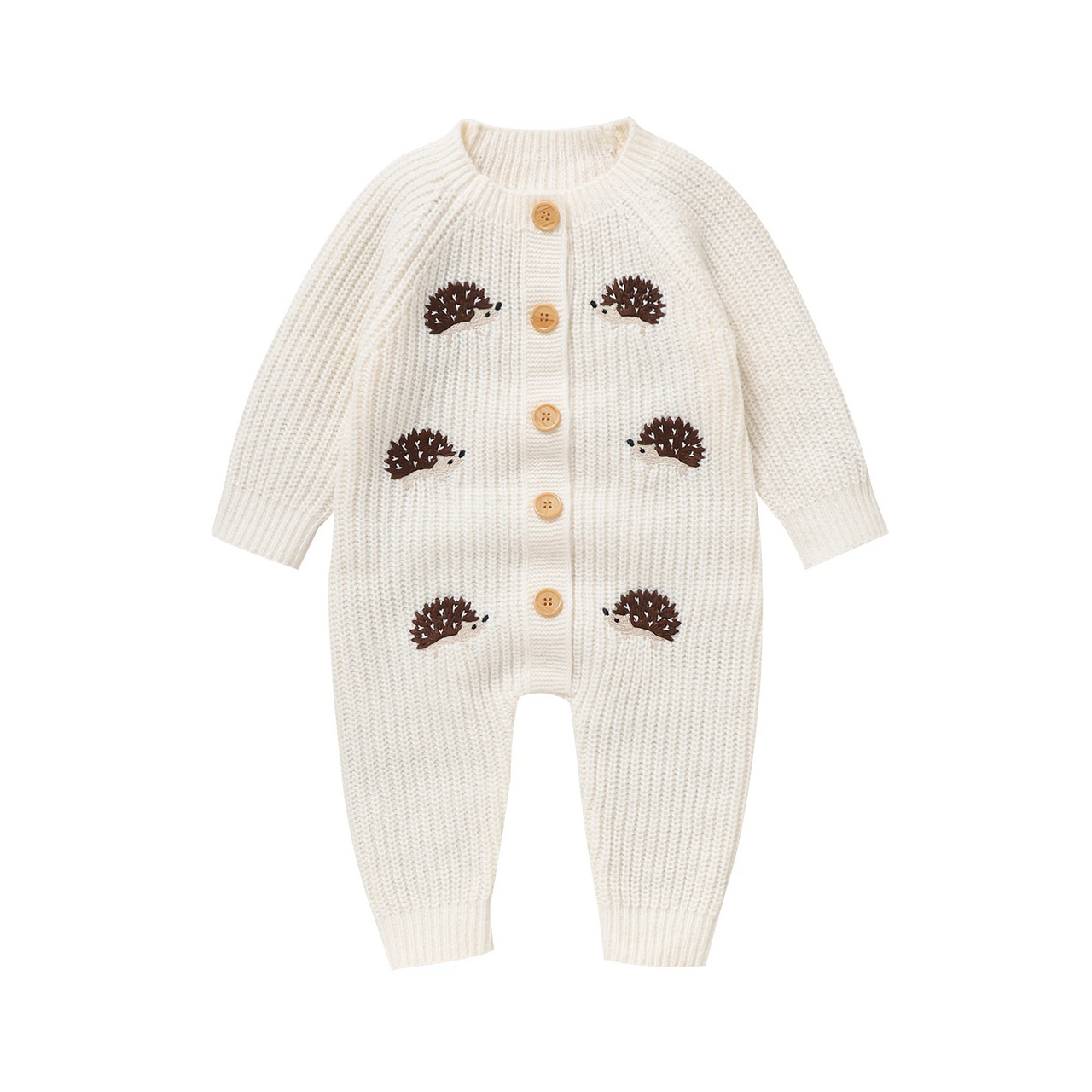 CozyHedge – Myk og varm – Strikket babyjumpsuit med pinnsvinmønster