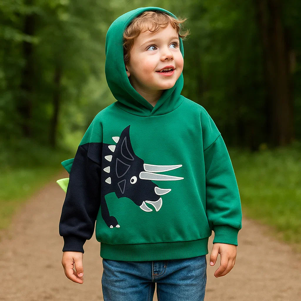 DinoStyle – Varm og pustende – Hettegenser med Triceratops-trykk