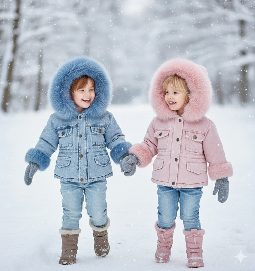 FurDream – Denim Look – Vinterjakke med hette