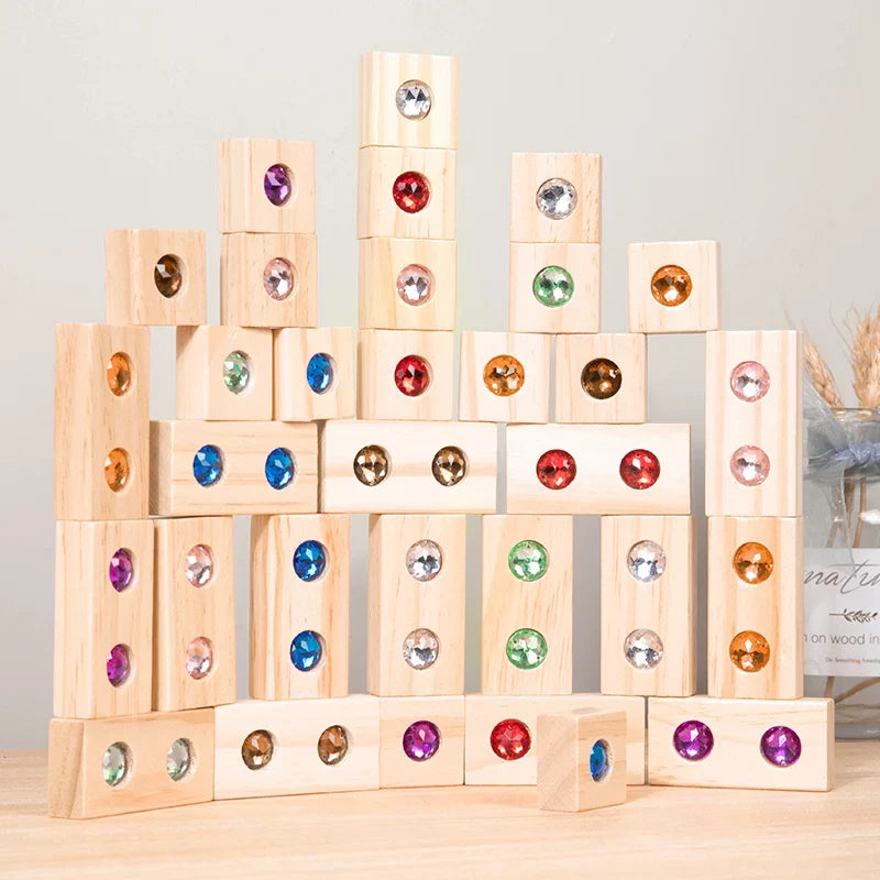 Rainbow Gem Stacking Blocks – Kreativt og lærerikt – Sett med treklosser til å stable