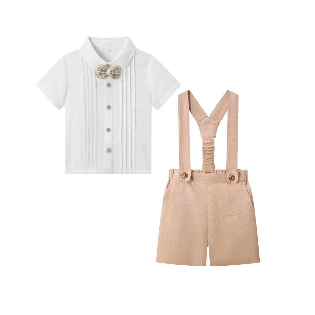 LittleDandy – Klassisk og elegant – Bomullsshorts med seler, sløyfe og skjorte