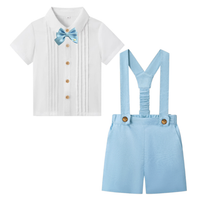 Thumbnail for LittleDandy – Klassisk og elegant – Bomullsshorts med seler, sløyfe og skjorte
