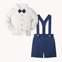Thumbnail for LittleDandy – Klassisk og elegant – Bomullsshorts med seler, sløyfe og skjorte