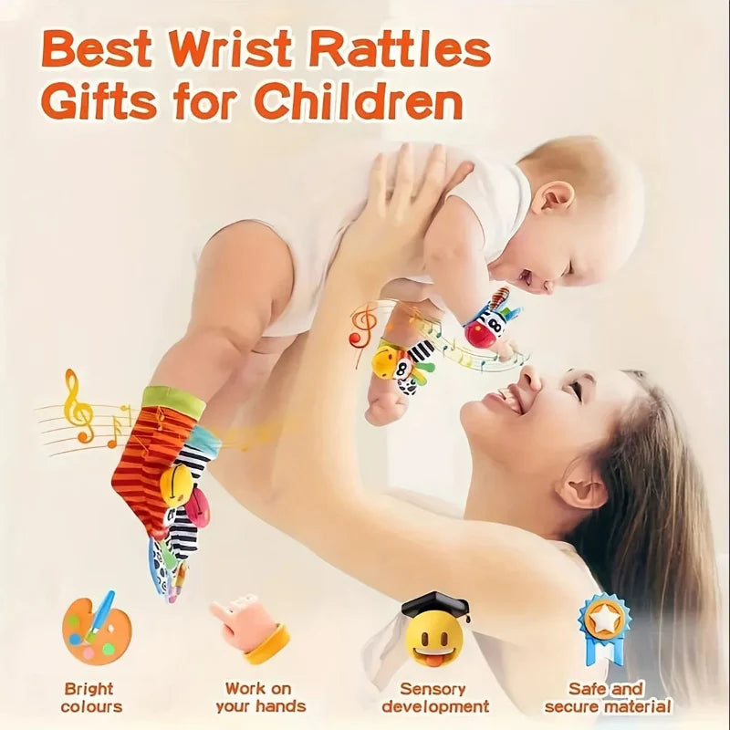 Wrist Rattle and Socks – Motorikk & lek – Rangle for babyer (sett med 4)
