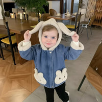 Thumbnail for Girls Bunny Denim Coat – Varm og behagelig – Barnejakke