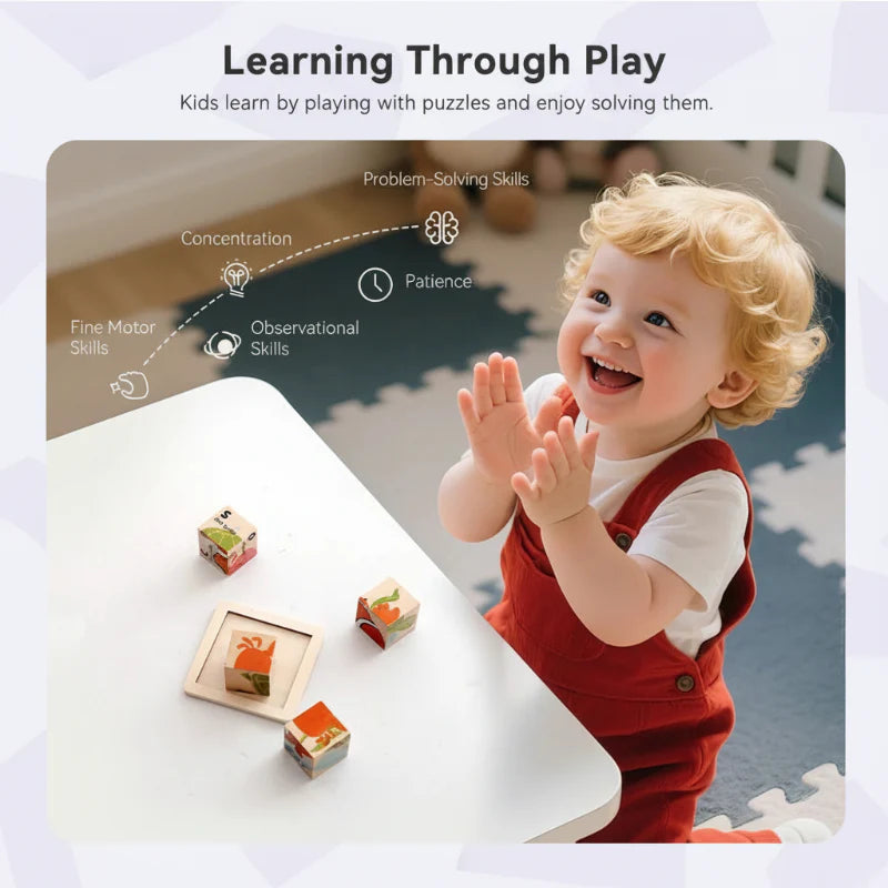 WoodMind – Kreativt og lærerikt – 6-i-1 Montessori dyre-trepuslespill