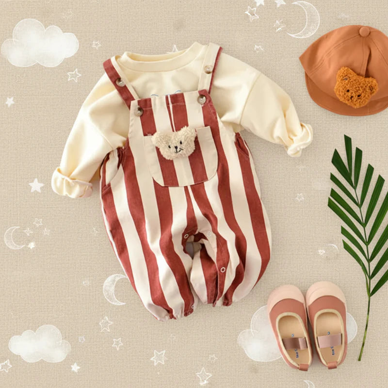 Striped Overall Romper – Myk og behagelig – Jumpsuit til barn