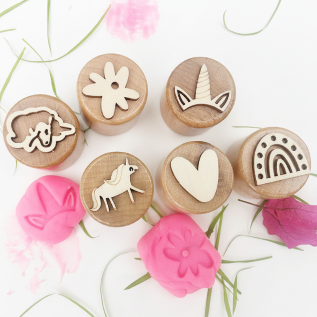 WoodStamp – Montessori & Kreativt – 6 stk. leirestempler av tre