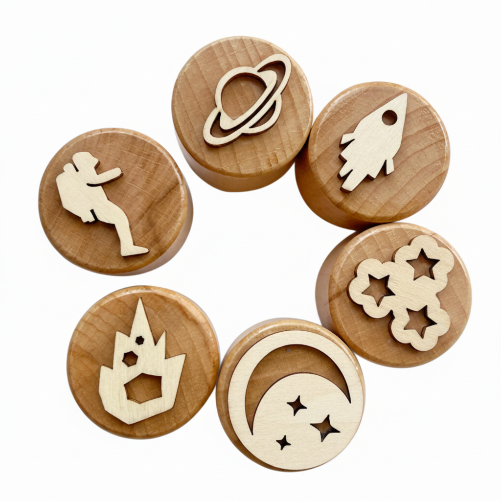 WoodStamp – Montessori & Kreativt – 6 stk. leirestempler av tre