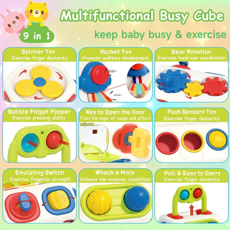BusyCube – Smart og lekende – Montessori Fidget Kubus 10-i-1