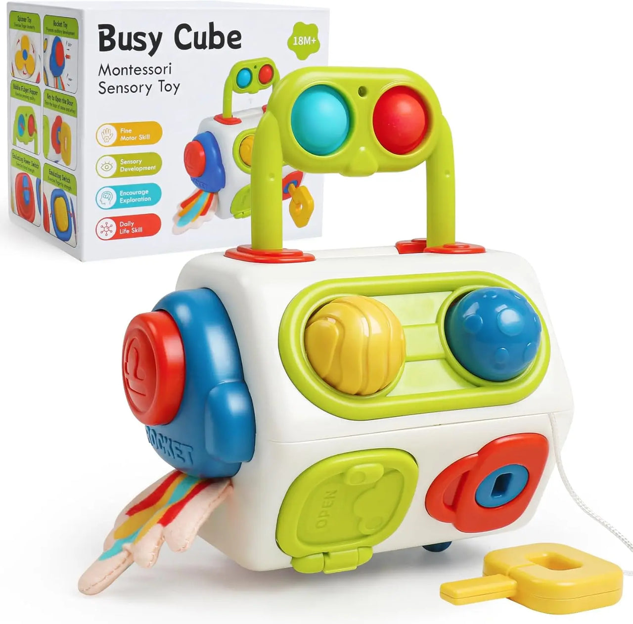 Montessori Busy Cube™ – Praktisk på farten - Sensorisk kube
