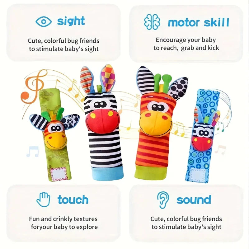 Wrist Rattle and Socks – Motorikk & lek – Rangle for babyer (sett med 4)