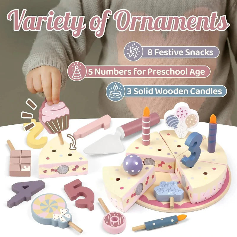 Wooden Cake Cutting Toy – Kreativitet og rollespill – Bursdagskake i tre