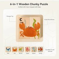 Thumbnail for WoodMind – Kreativt og lærerikt – 6-i-1 Montessori dyre-trepuslespill