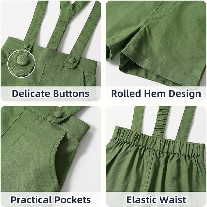 LittleDandy – Klassisk og elegant – Bomullsshorts med seler, sløyfe og skjorte
