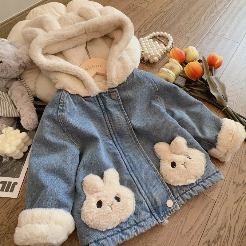 Girls Bunny Denim Coat – Varm og behagelig – Barnejakke