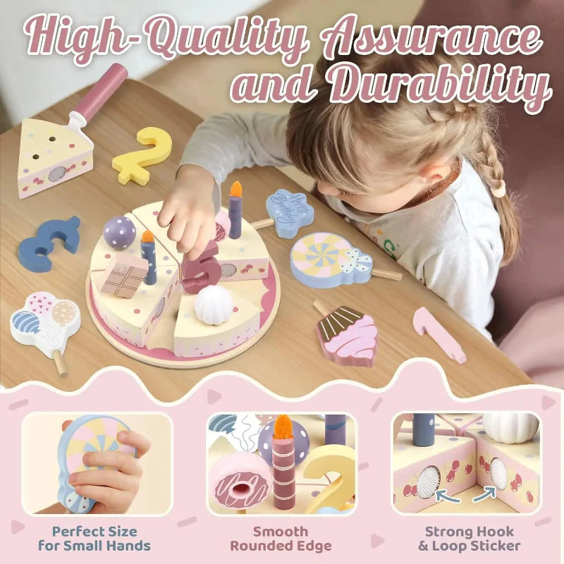 Wooden Cake Cutting Toy – Kreativitet og rollespill – Bursdagskake i tre