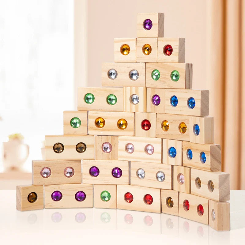 Rainbow Gem Stacking Blocks – Kreativt og lærerikt – Sett med treklosser til å stable