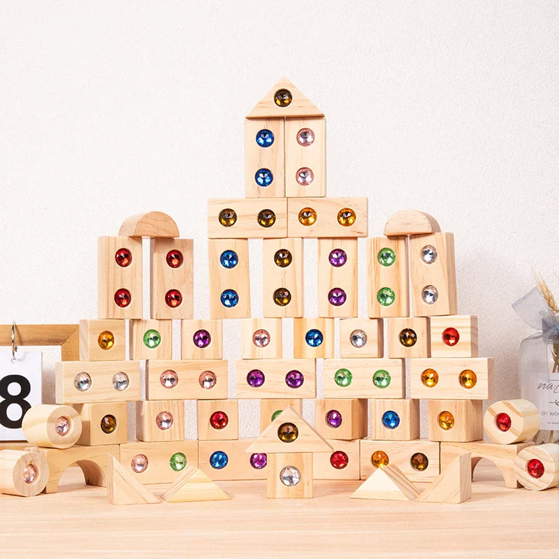 Rainbow Gem Stacking Blocks – Kreativt og lærerikt – Sett med treklosser til å stable