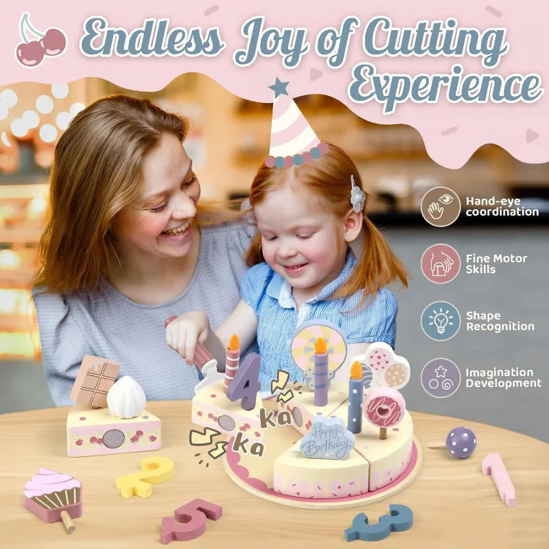 Wooden Cake Cutting Toy – Kreativitet og rollespill – Bursdagskake i tre