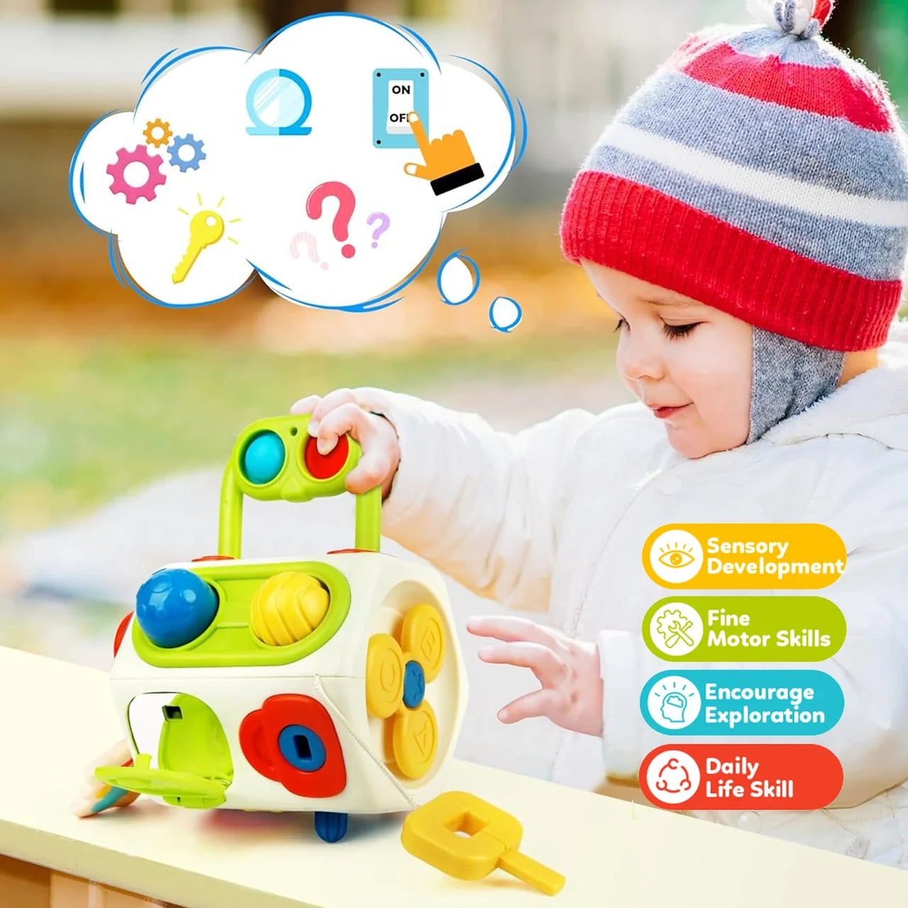 Montessori Busy Cube™ – Praktisk på farten - Sensorisk kube