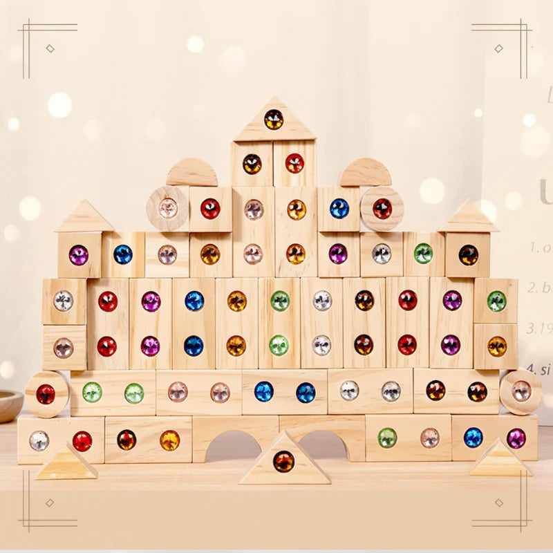 Rainbow Gem Stacking Blocks – Kreativt og lærerikt – Sett med treklosser til å stable