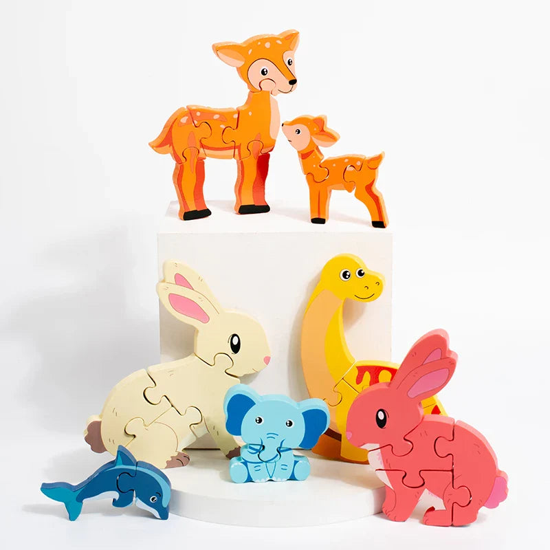 Animal Puzzle – Oppdag og lær – Tegneseriepuslespill i tre