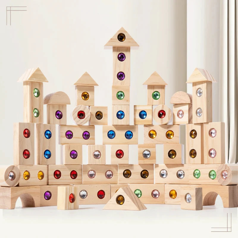 Rainbow Gem Stacking Blocks – Kreativt og lærerikt – Sett med treklosser til å stable