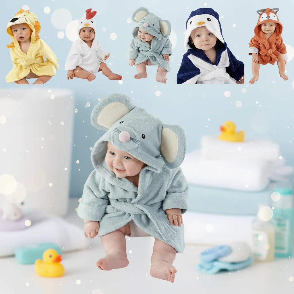 CozyNest – Mykt og absorberende – Badekåpe med dyremotiv